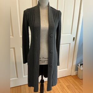 CAbi Dark Gray Long Ribbed Open-Front Cardigan